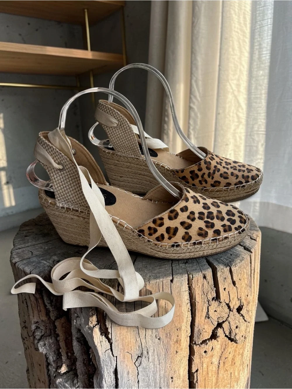 Coconuts by Matisse Leopard Print Espadrille Wedge with Cream Ankle Tie